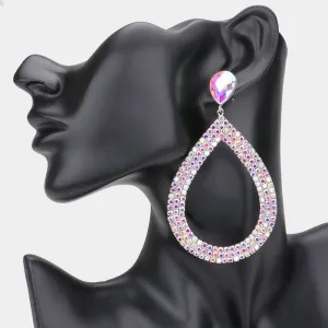 AB Rhinestone Open Teardrop Dangle Pageant Earrings | Prom Earrings | 549636