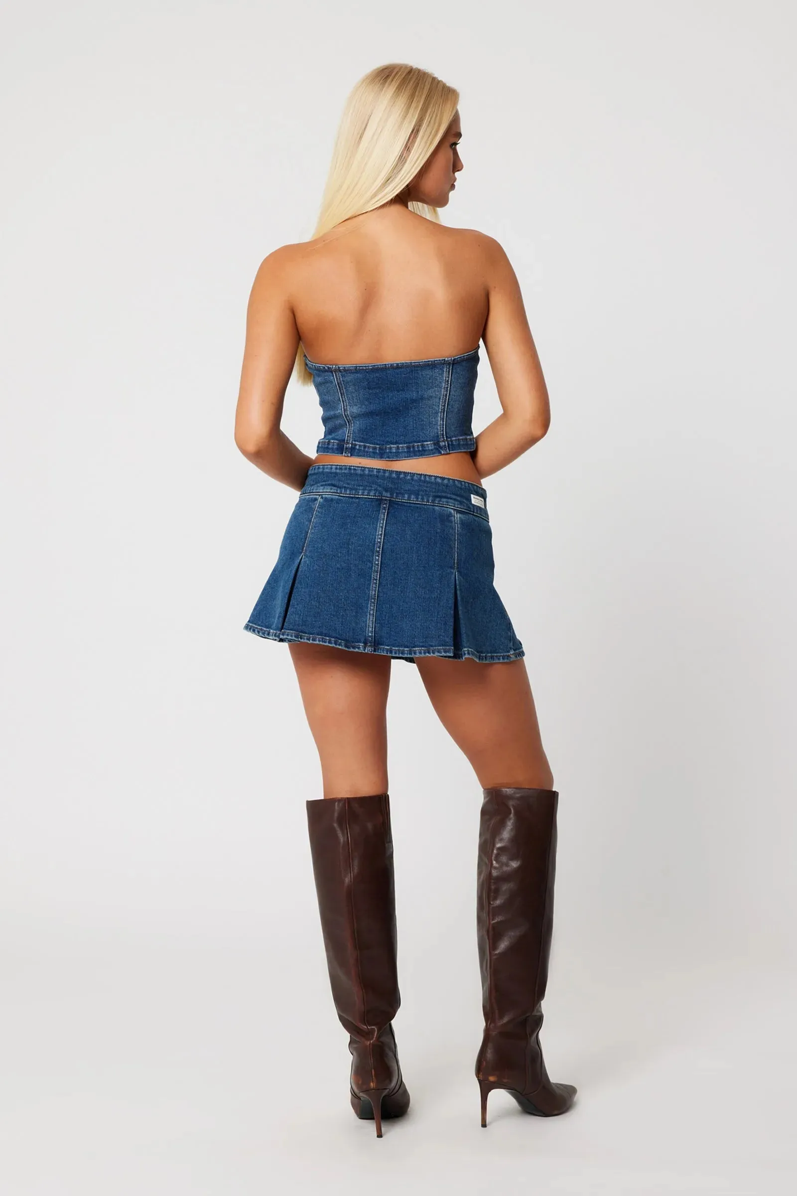 Abrand 95 Pleated Denim Mini Skirt -