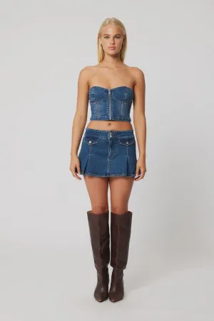 Abrand 95 Pleated Denim Mini Skirt -