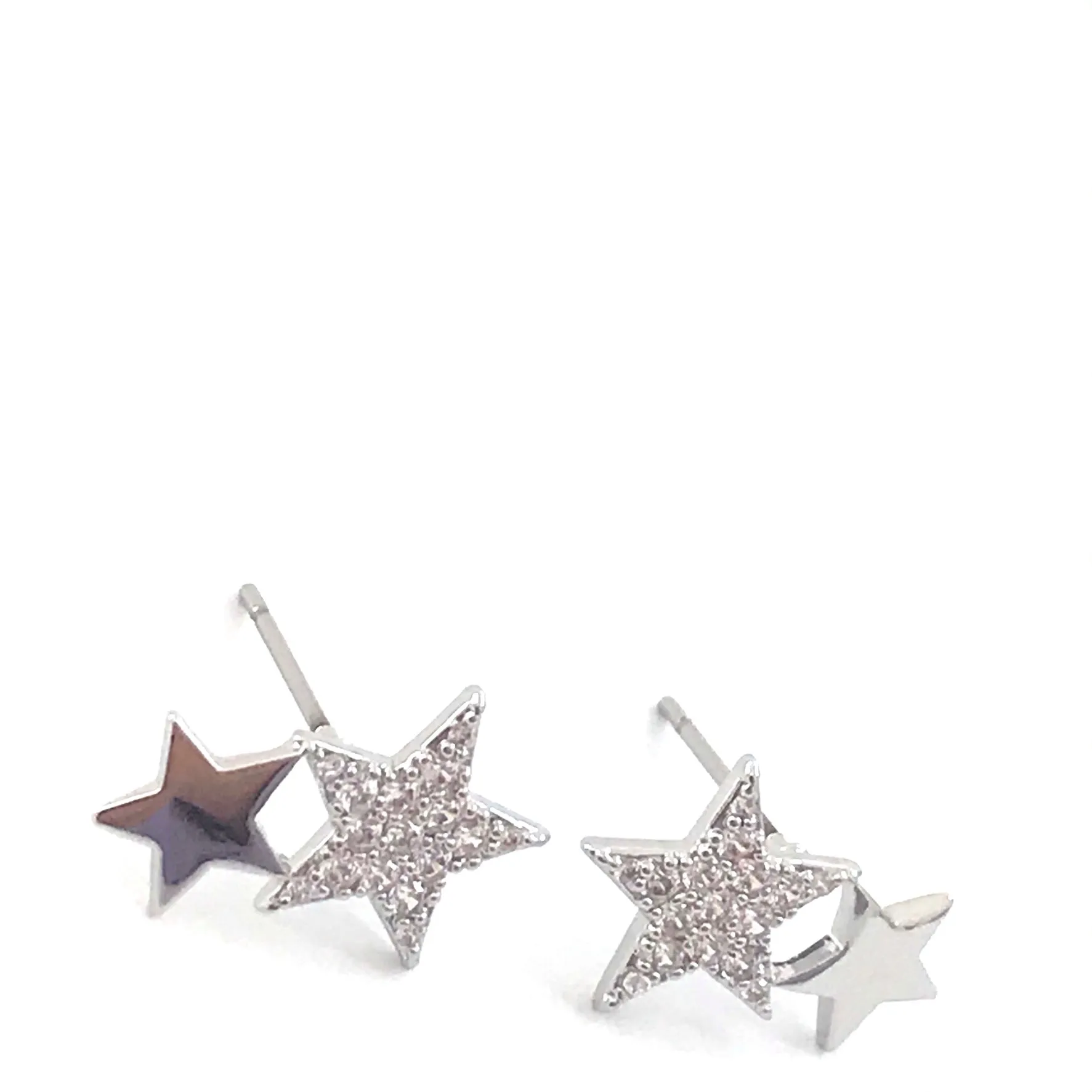 Absolute Double Star Stud Earrings - Silver