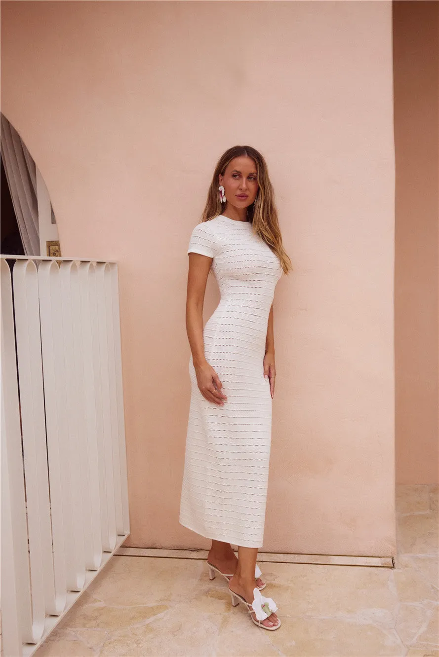 Adventures In Paradise Short Sleeve Knit Maxi Dress White