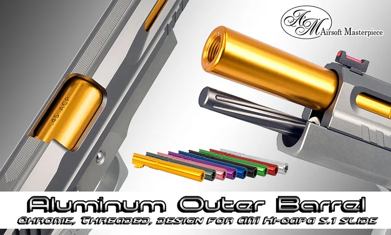 Airsoft Masterpiece .45 Threaded Aluminum Outer Barrel for Hi-CAPA 5.1 (Chrome Ver., Titanium Grey)