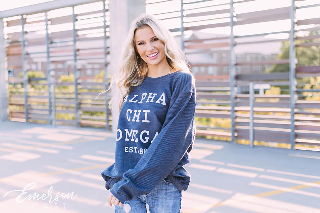 Alpha Chi Omega Simple PR Corduroy Sweatshirt