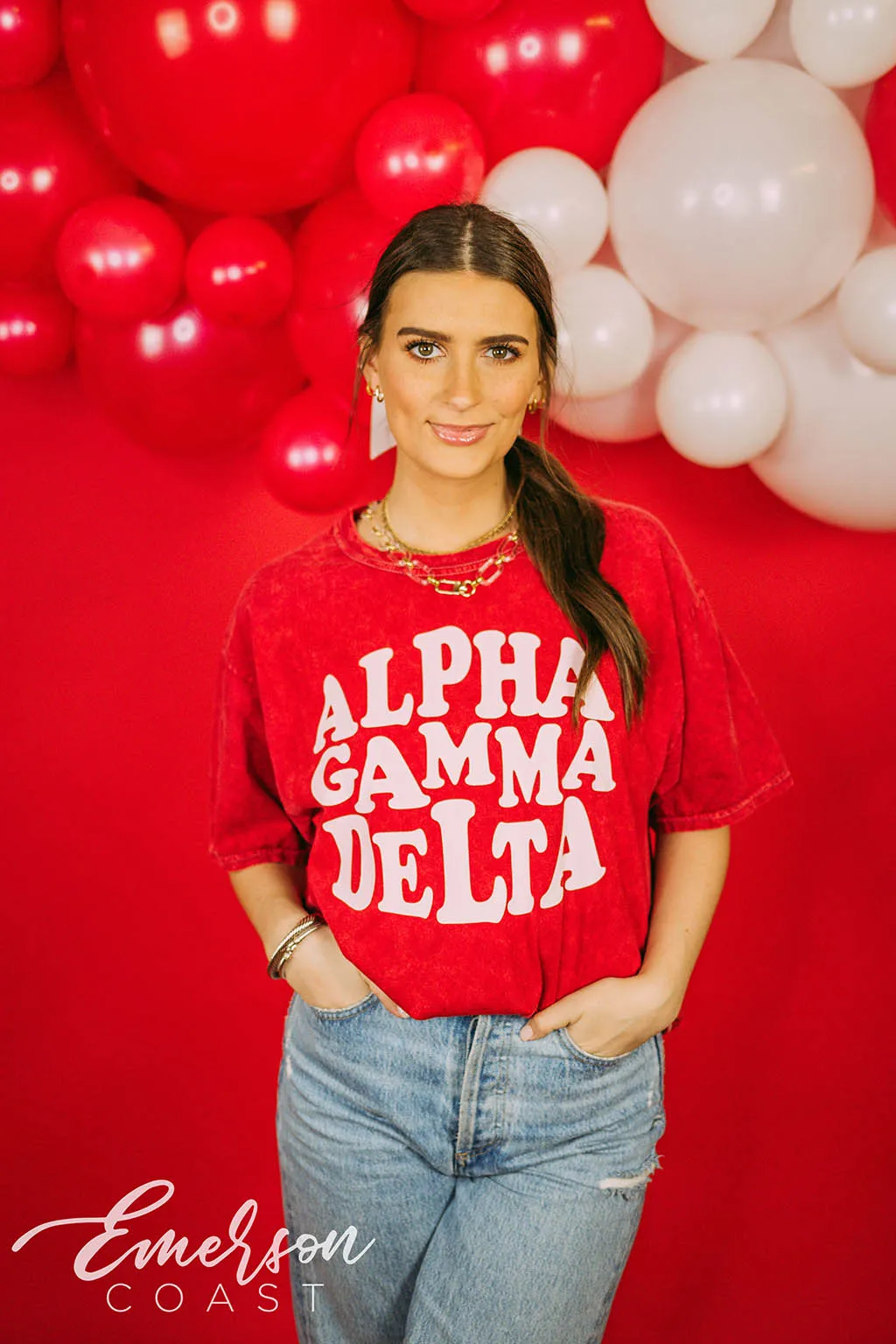 Alpha Gamma Delta Red Mineral Wash Tee