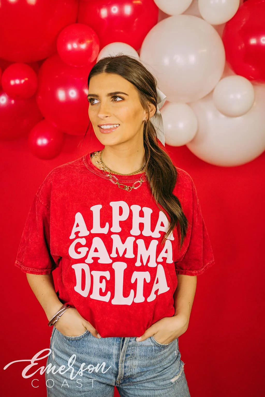 Alpha Gamma Delta Red Mineral Wash Tee