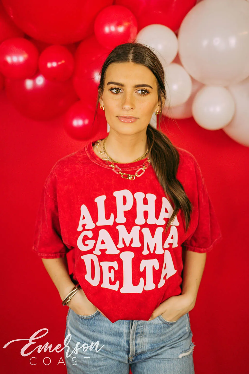 Alpha Gamma Delta Red Mineral Wash Tee
