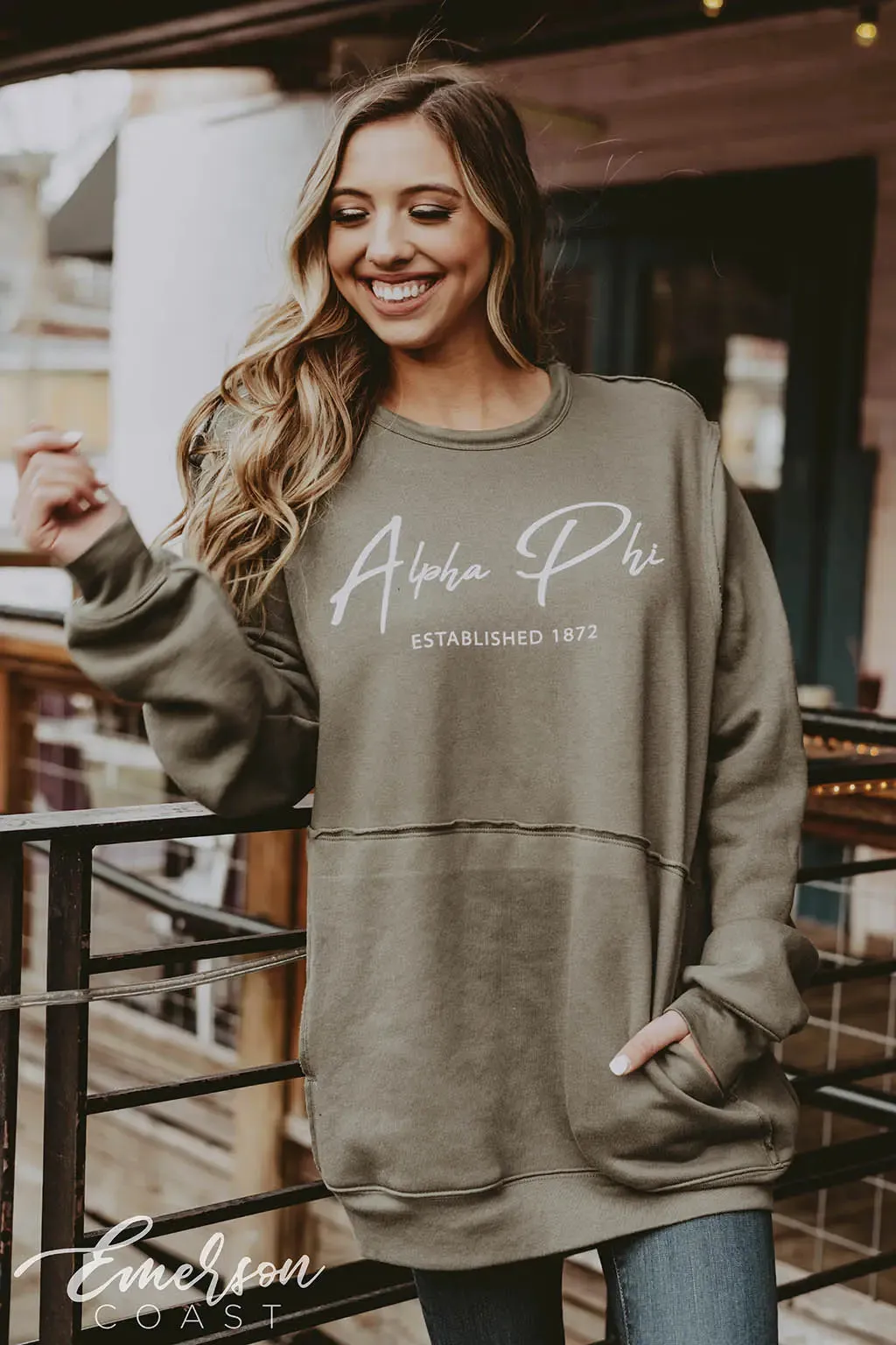 Alpha Phi Olive Raw Seam Sweatshirt
