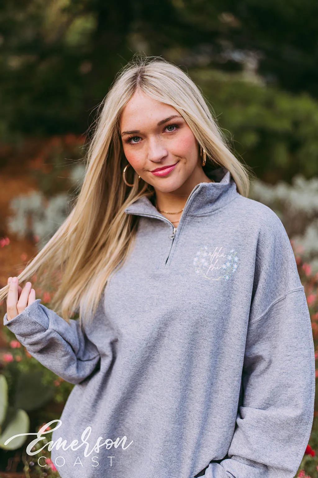 Alpha Phi Simple Floral Quarter Zip Pullover