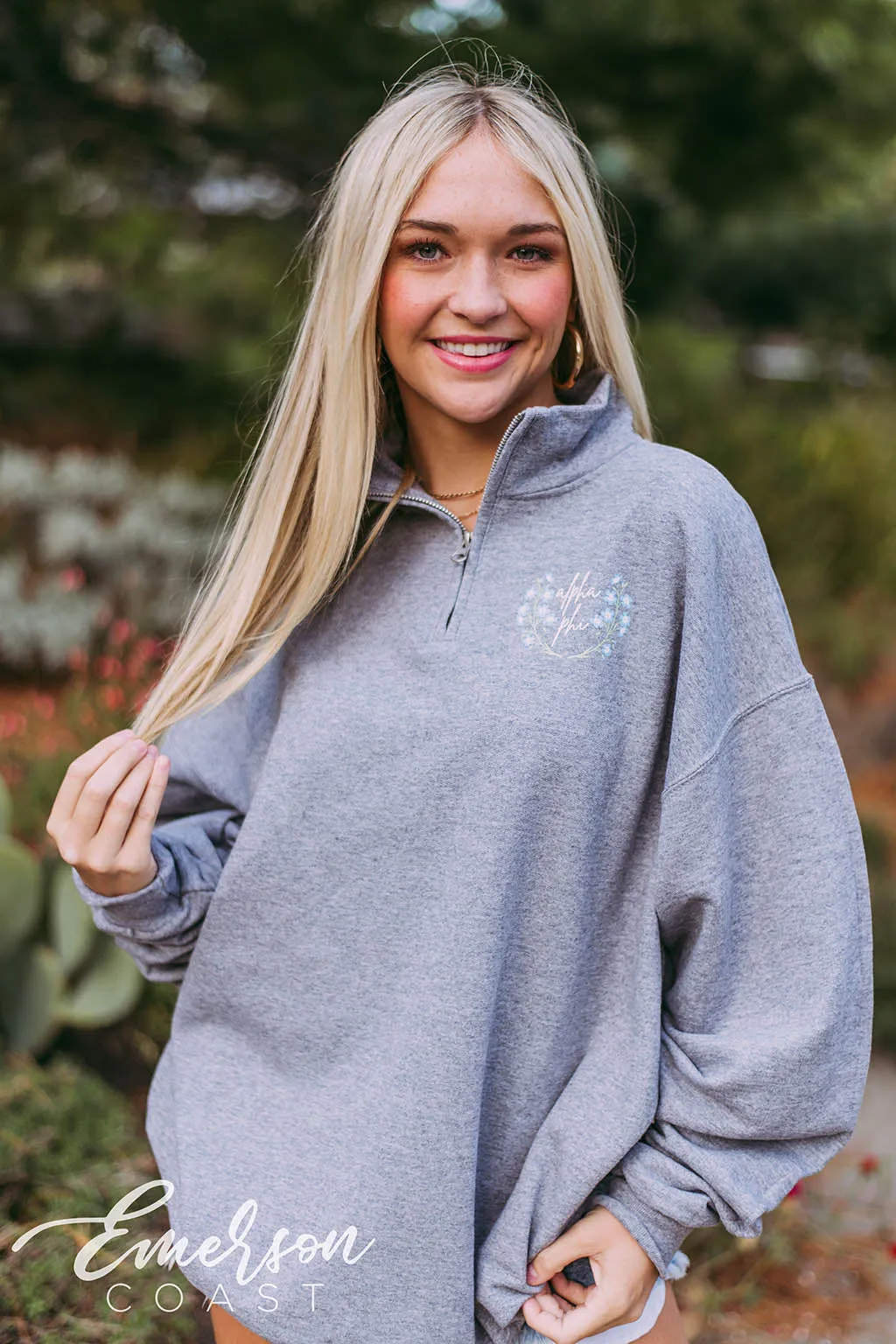 Alpha Phi Simple Floral Quarter Zip Pullover