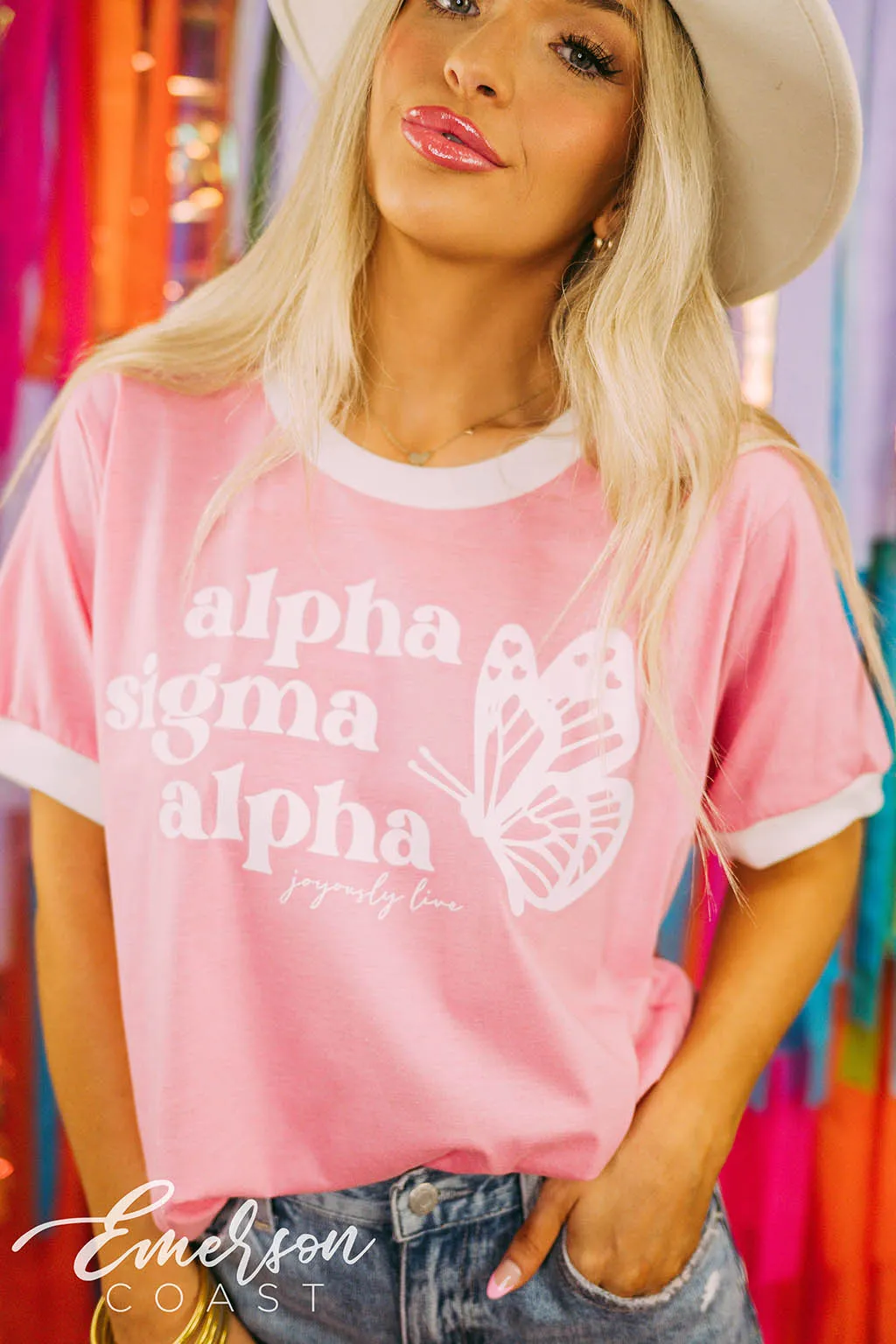 Alpha Sigma Alpha Philanthropy Simple Butterfly Ringer Tee