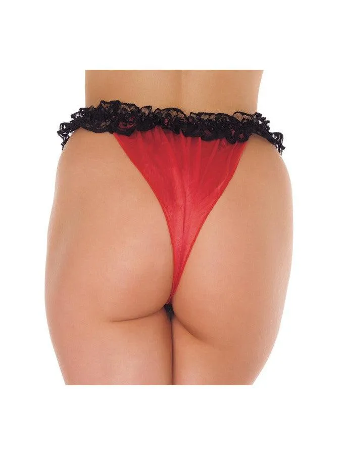 Amorable - Burlesque Slipje Met Kanten Ruche En Open Kruis - Zwart/Rood