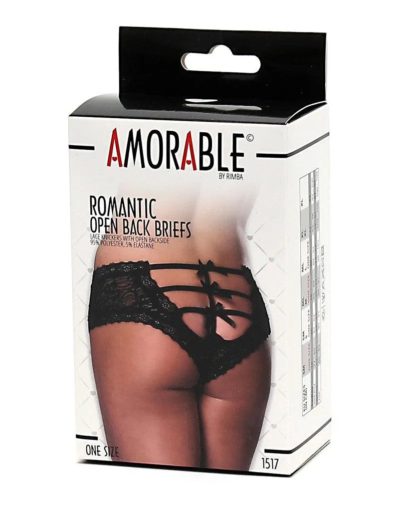 Amorable - Kanten Slip Met Open Achterkant En Strikjes - Zwart