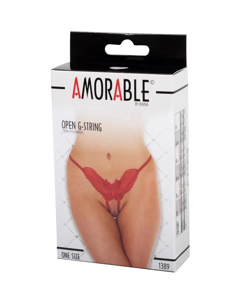 Amorable - Luxe Kanten Vlinder Slip Met Open Kruis - Rood - One Size