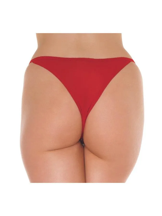 Amorable - Luxe Kanten Vlinder Slip Met Open Kruis - Rood - One Size