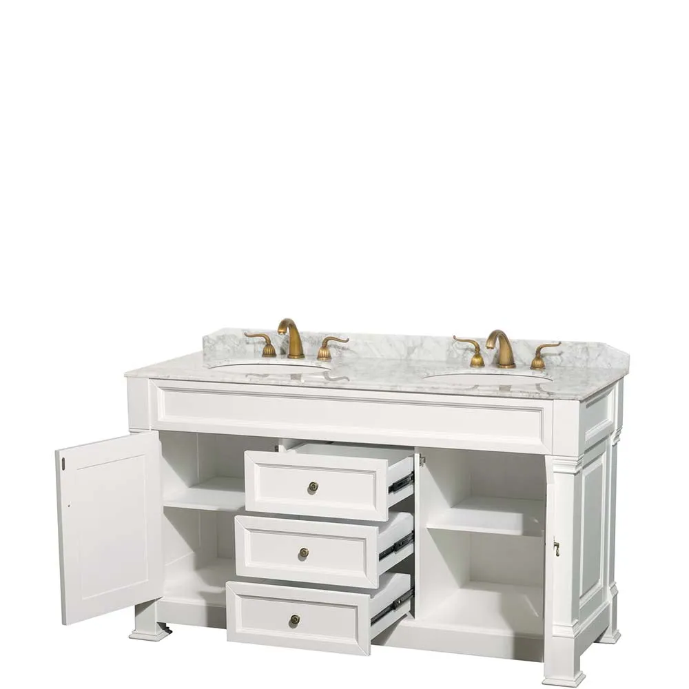 Andover 60 Inch Double Bathroom Vanity in White