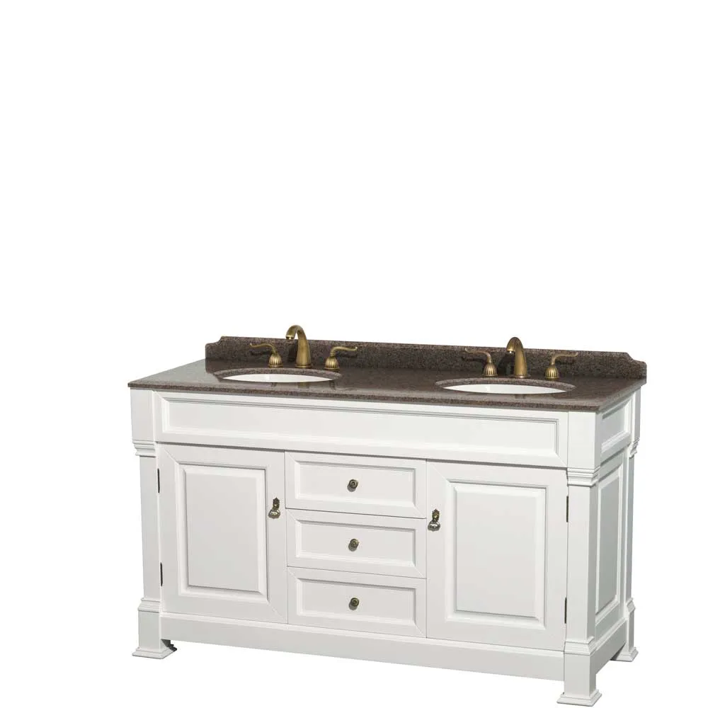 Andover 60 Inch Double Bathroom Vanity in White
