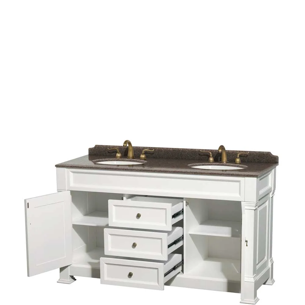 Andover 60 Inch Double Bathroom Vanity in White