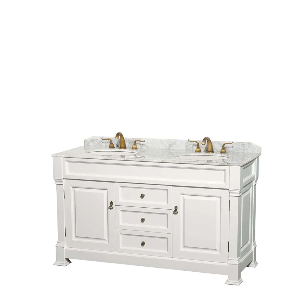 Andover 60 Inch Double Bathroom Vanity in White