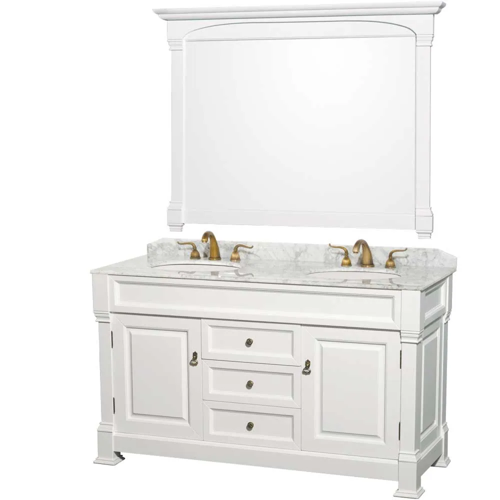 Andover 60 Inch Double Bathroom Vanity in White
