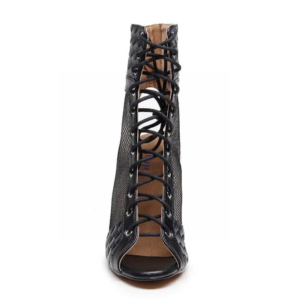 Annabel - Black Vegan Leather - Suede Sole - Dance Floor Only