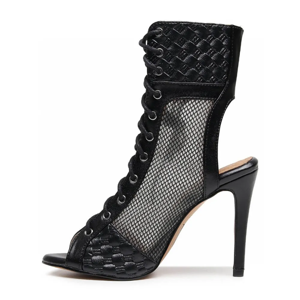 Annabel - Black Vegan Leather - Suede Sole - Dance Floor Only