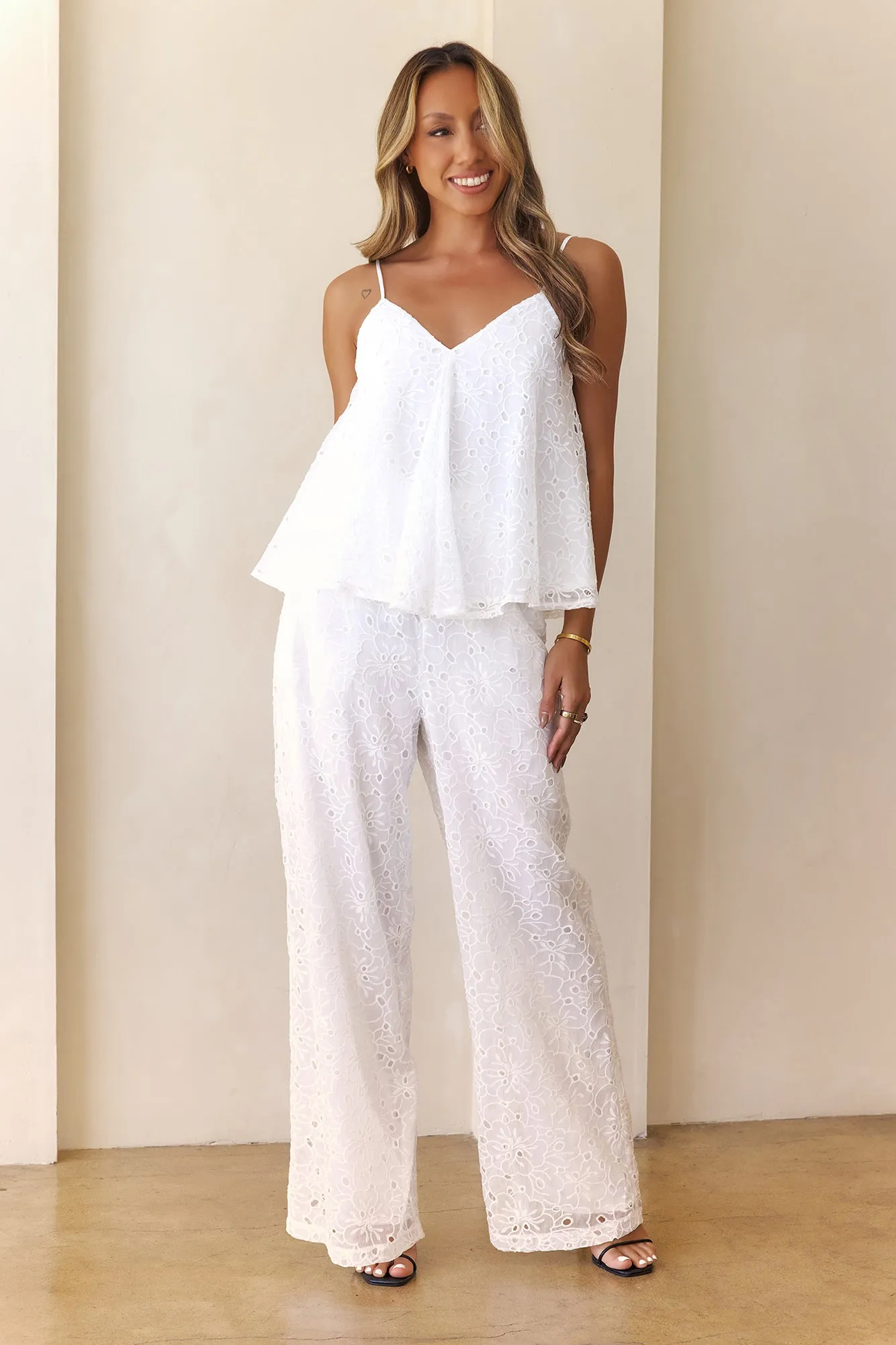 Bayside Daydreaming Embroidered Pants White
