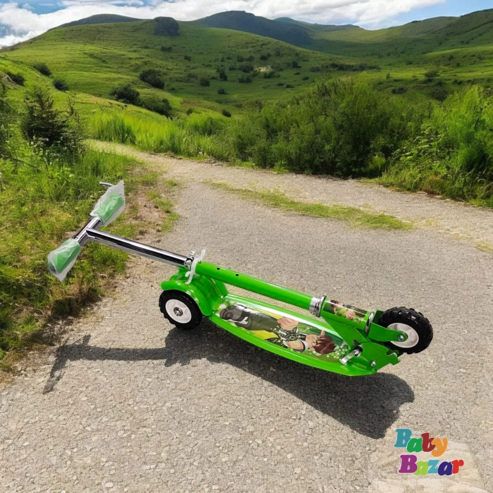 Ben 10 Green Kick Scooter for Kids – Foldable & Lightweight Ride-On Toy