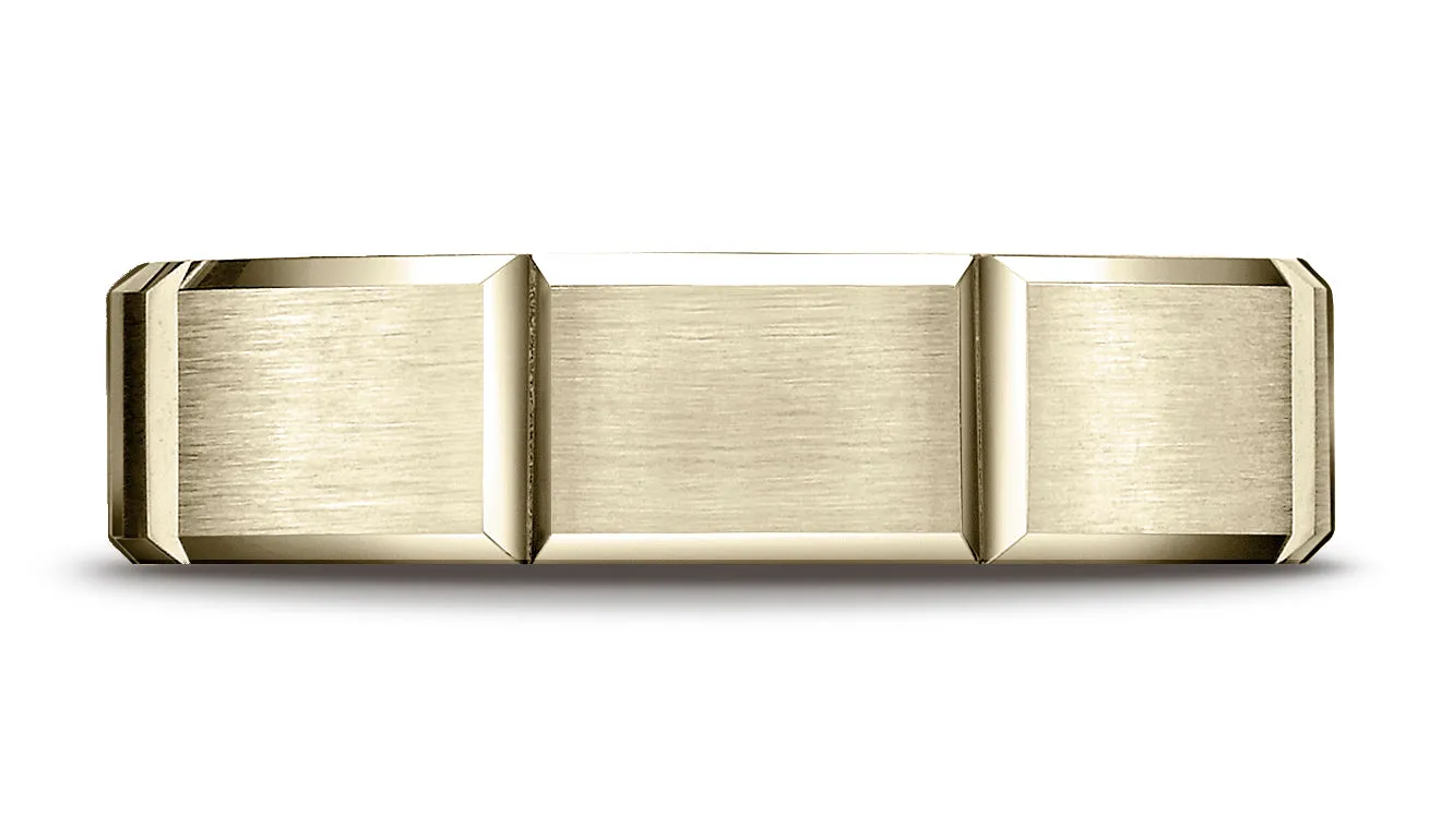 Benchmark 10K Yellow Gold 6mm Comfort-Fit Satin-Finished Grooves Carved Design Wedding Band Ring