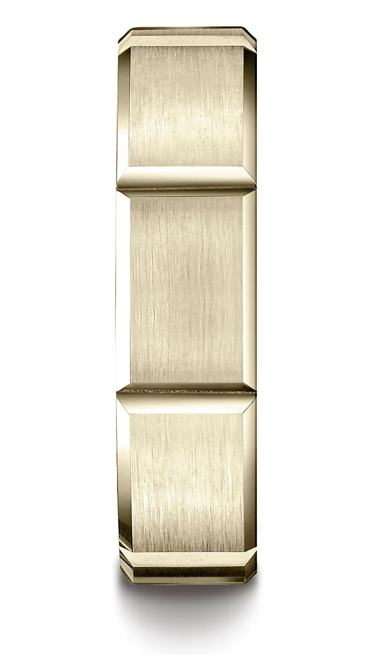 Benchmark 10K Yellow Gold 6mm Comfort-Fit Satin-Finished Grooves Carved Design Wedding Band Ring