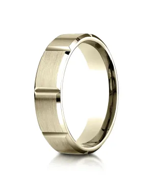 Benchmark 10K Yellow Gold 6mm Comfort-Fit Satin-Finished Grooves Carved Design Wedding Band Ring