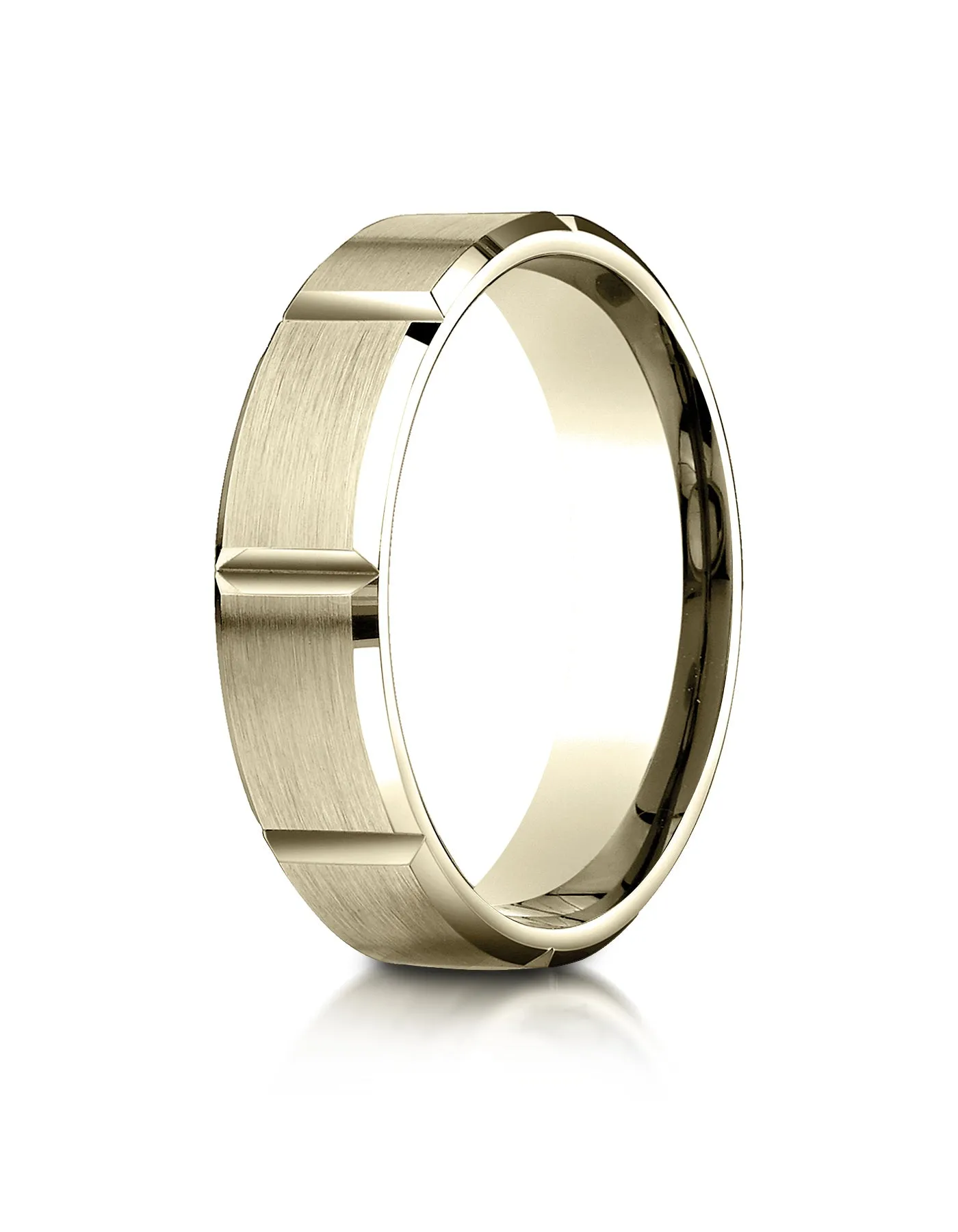 Benchmark 10K Yellow Gold 6mm Comfort-Fit Satin-Finished Grooves Carved Design Wedding Band Ring