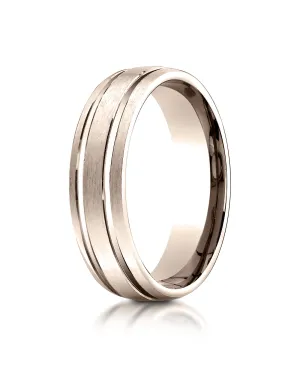Benchmark 14K Rose Gold 6mm Comfort-Fit Satin-Finished with Parallel Grooves Carved Design Wedding Band