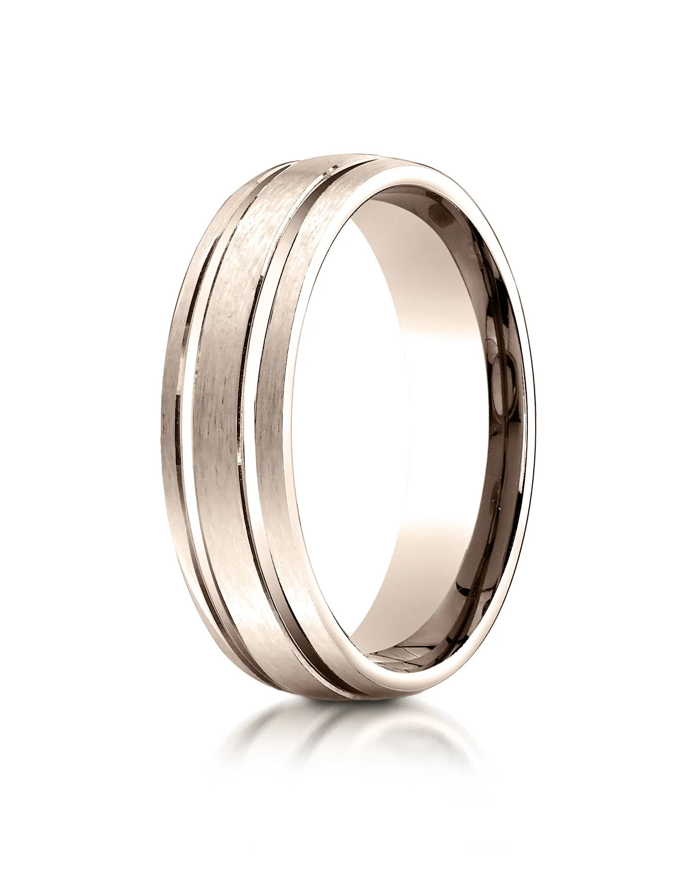 Benchmark 14K Rose Gold 6mm Comfort-Fit Satin-Finished with Parallel Grooves Carved Design Wedding Band