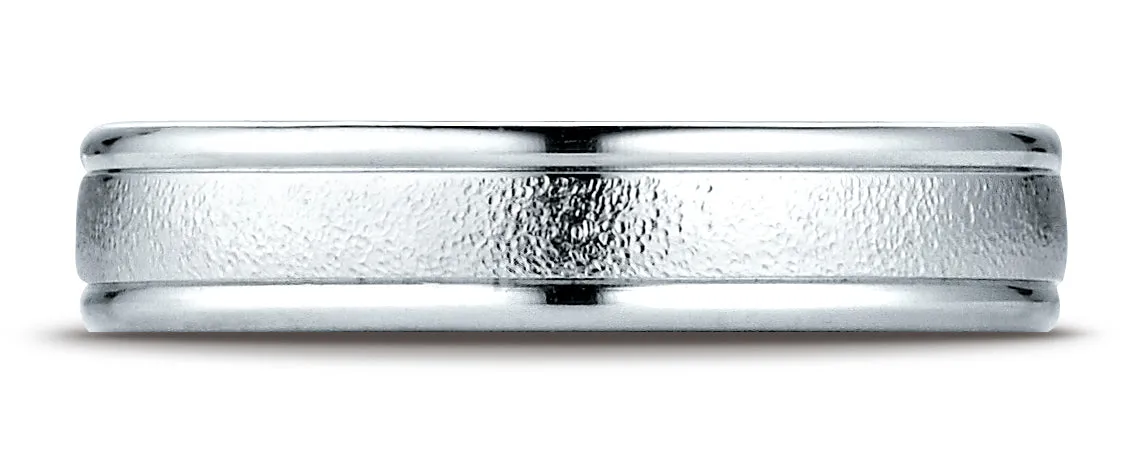 Benchmark 14K White Gold 4mm Comfort-Fit Wired-Finished with Round Edge Carved Design Wedding Band Ring