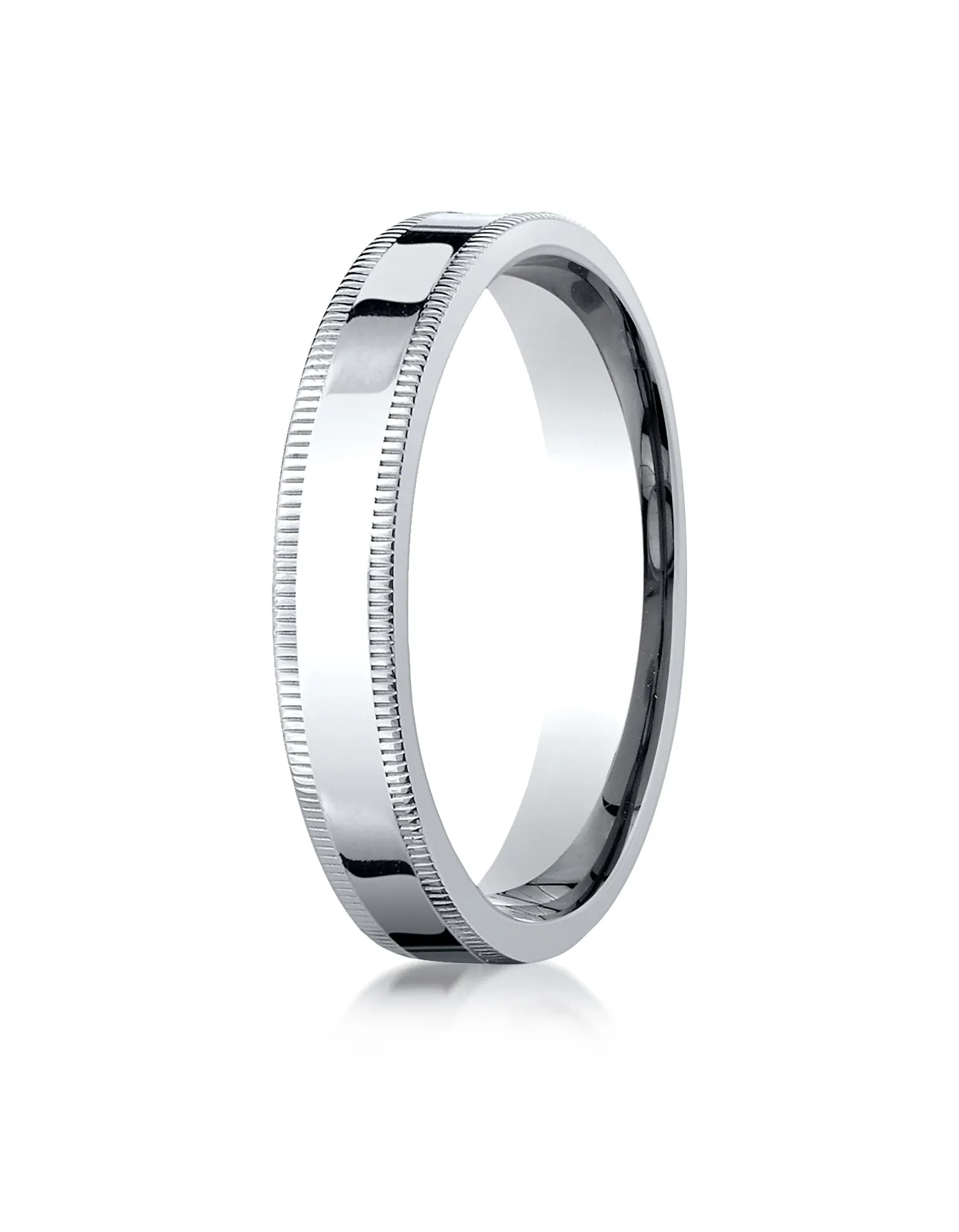 Benchmark 14K White Gold 4mm Flat Comfort-Fit Wedding Band Ring with Milgrain (Sizes 4 - 15 )