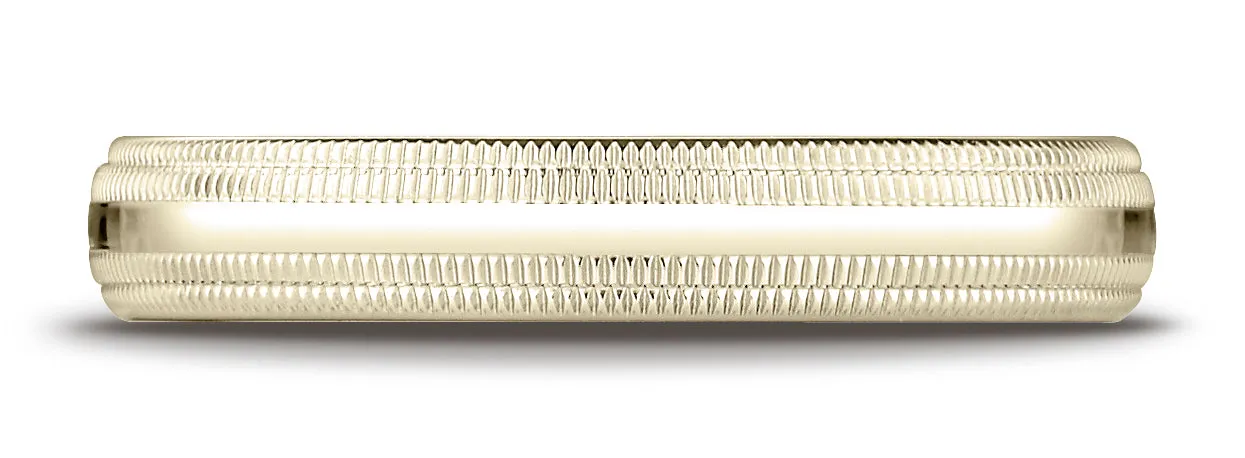 Benchmark 14K Yellow Gold 4mm Slightly Domed Standard Comfort-Fit Wedding Band Ring with Double Milgrain