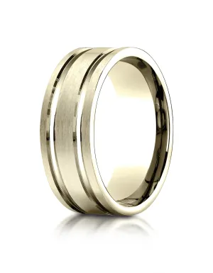 Benchmark 14K Yellow Gold 8mm Comfort-Fit Satin-Finished w/  Parallel Grooves Carved Design Wedding Band