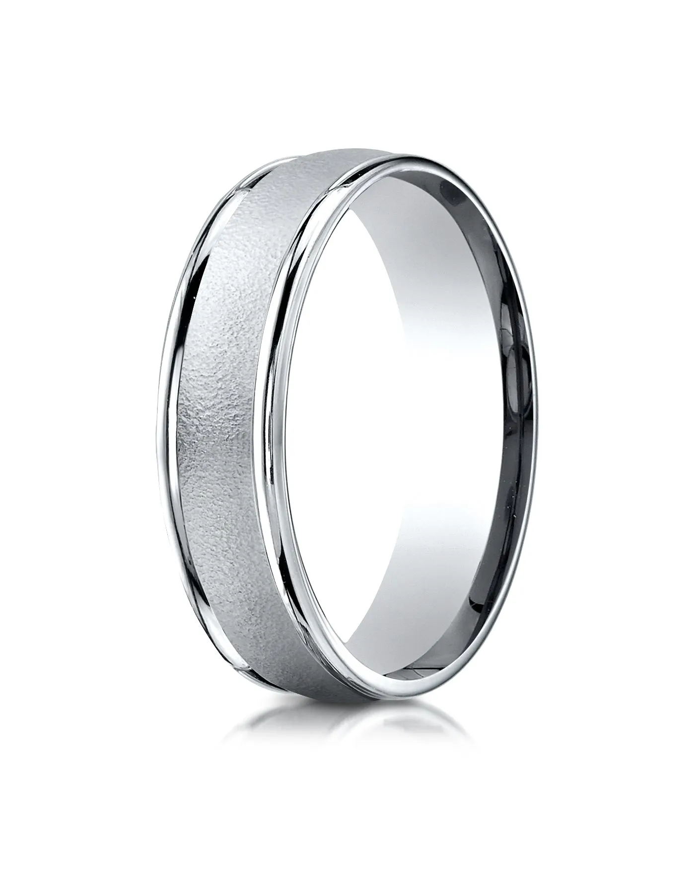 Benchmark 18K White Gold 6mm Comfort-Fit Wired-Finished with Round Edge Carved Design Wedding Band Ring