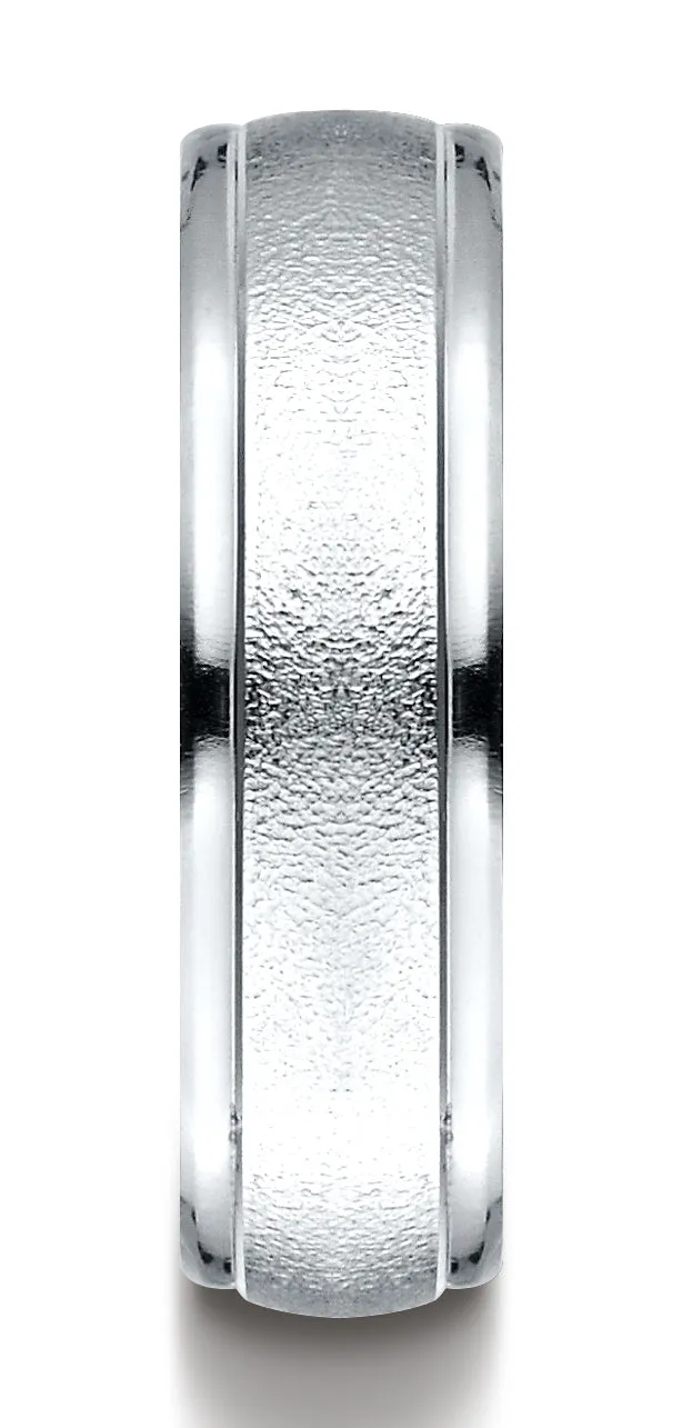 Benchmark 18K White Gold 6mm Comfort-Fit Wired-Finished with Round Edge Carved Design Wedding Band Ring