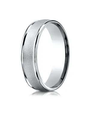 Benchmark 18K White Gold 6mm Comfort-Fit Wired-Finished with Round Edge Carved Design Wedding Band Ring