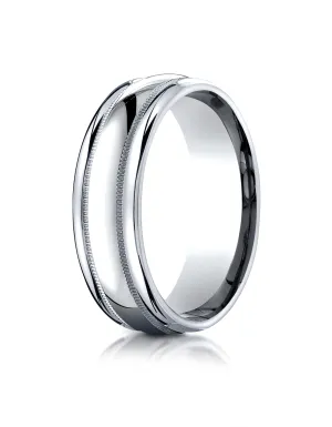 Benchmark 18k White Gold 7.5mm Comfort-Fit Milgrain High Polish Carved Design Wedding Band Ring