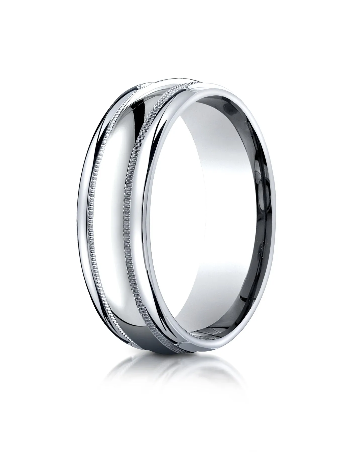 Benchmark 18k White Gold 7.5mm Comfort-Fit Milgrain High Polish Carved Design Wedding Band Ring