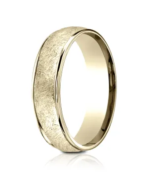Benchmark 18K Yellow Gold 6.5mm Comfort-Fit Round Edge Swirl Finish Design Band, (Size 4-14)