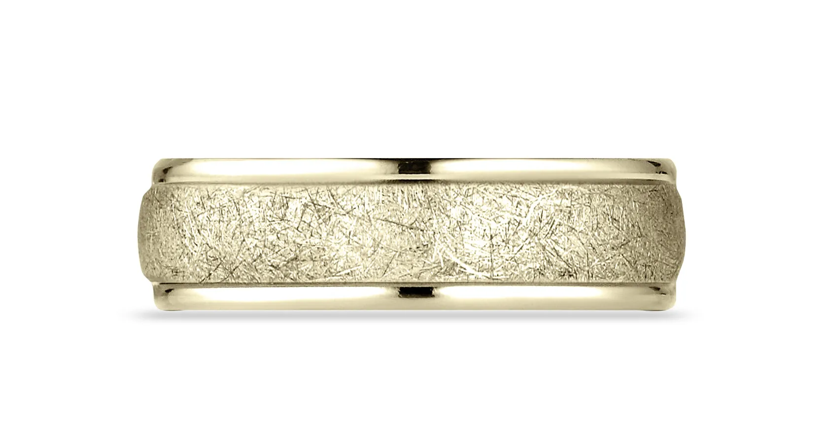 Benchmark 18K Yellow Gold 6.5mm Comfort-Fit Round Edge Swirl Finish Design Band, (Size 4-14)
