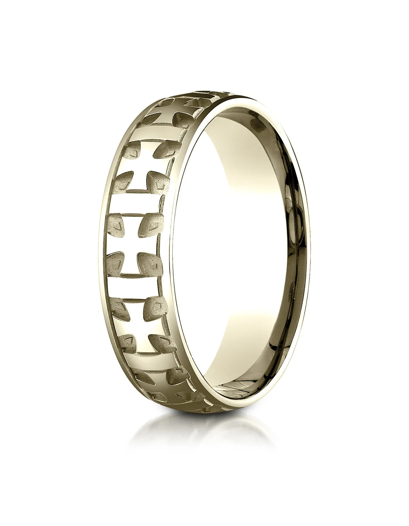 Benchmark 18K Yellow Gold 6mm Comfort-Fit Gaelic Cross Carved Design Wedding Band Ring (Sizes 4 - 15 )