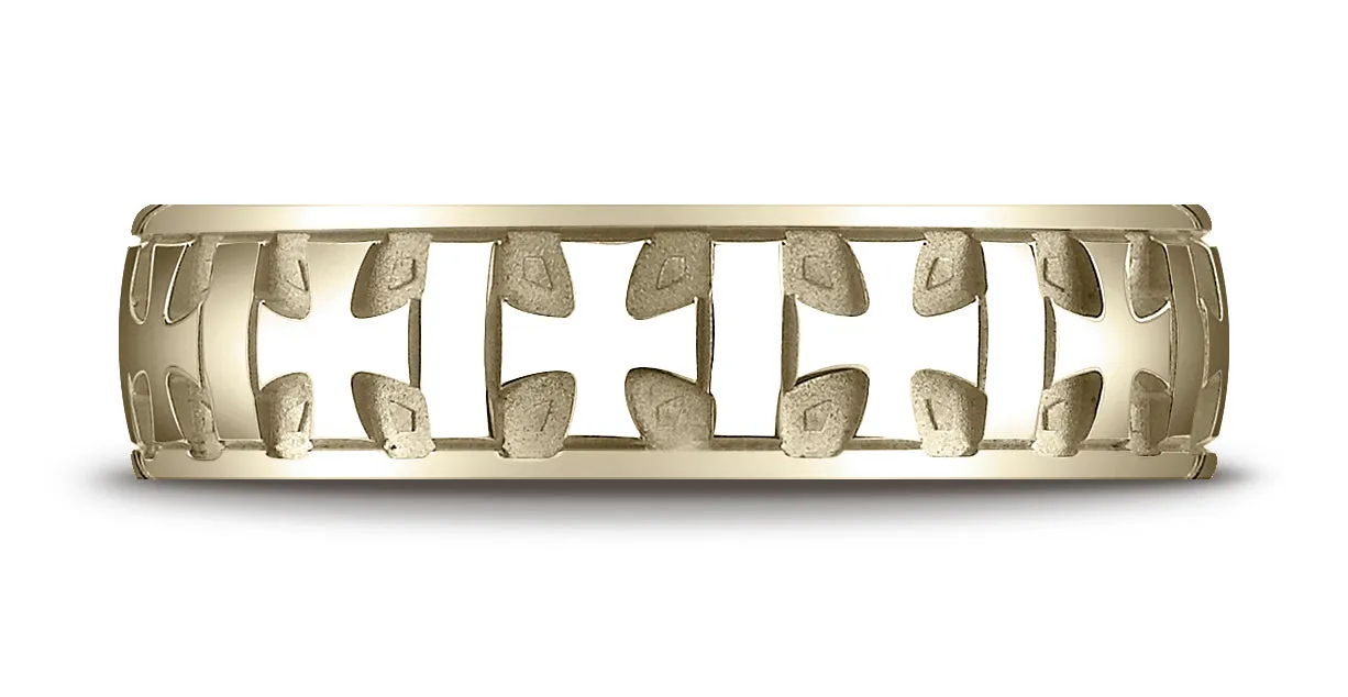 Benchmark 18K Yellow Gold 6mm Comfort-Fit Gaelic Cross Carved Design Wedding Band Ring (Sizes 4 - 15 )
