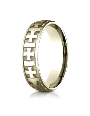 Benchmark 18K Yellow Gold 6mm Comfort-Fit Gaelic Cross Carved Design Wedding Band Ring (Sizes 4 - 15 )