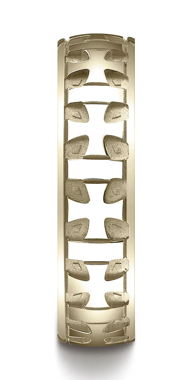 Benchmark 18K Yellow Gold 6mm Comfort-Fit Gaelic Cross Carved Design Wedding Band Ring (Sizes 4 - 15 )