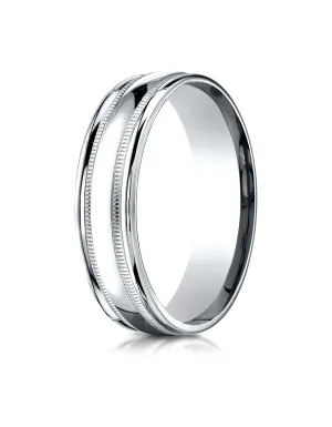 Benchmark Palladium 6mm Comfort-Fit High Polished with Milgrain Round Edge Carved Design Wedding Band