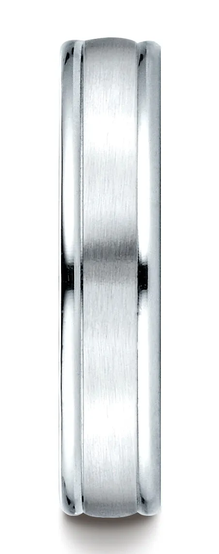 Benchmark Platinum 4mm Comfort-Fit Satin-Finished High Polished Round Edge Carved Design Wedding Band